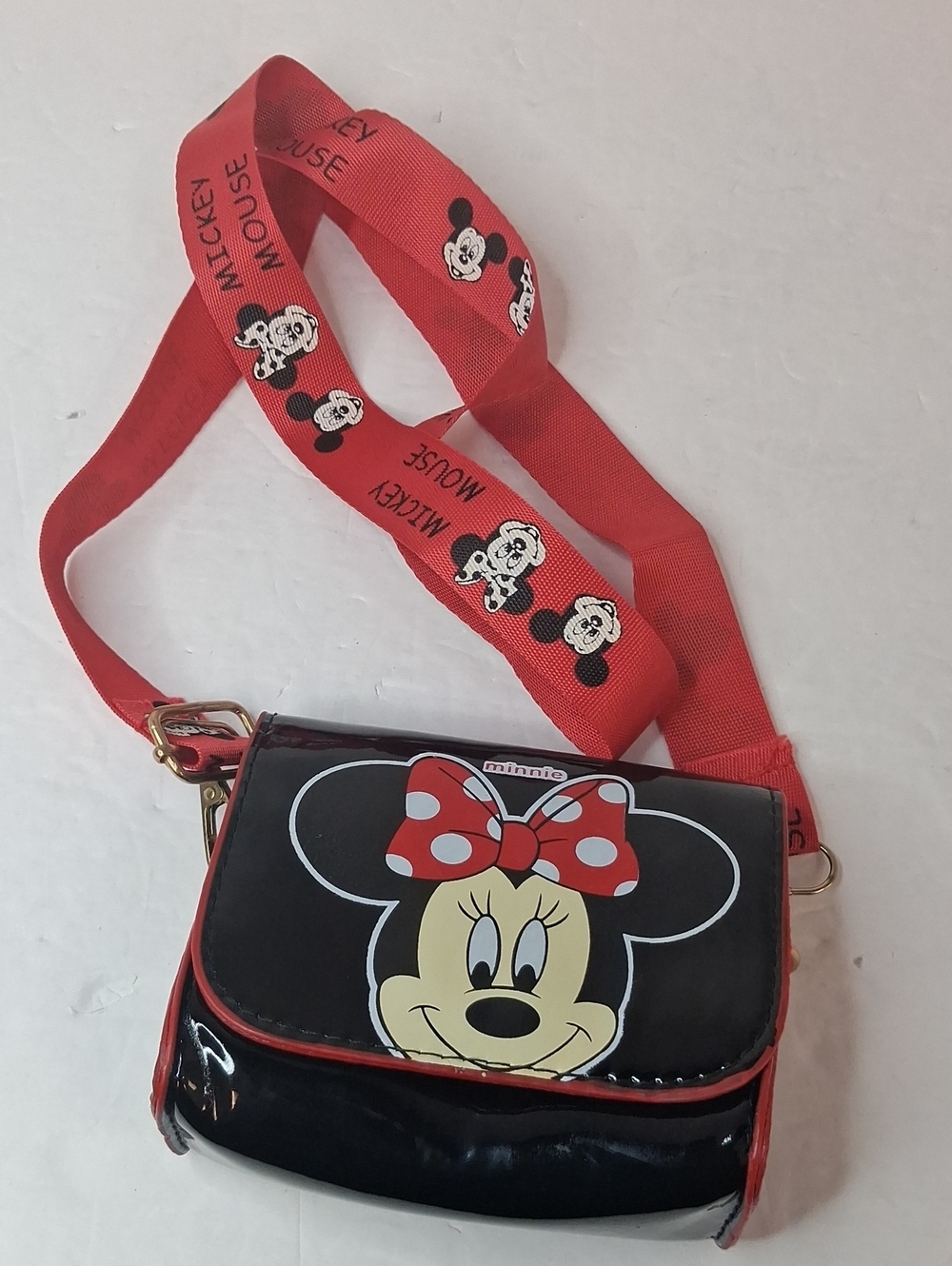 Disney Minnie Mouse Patent Crossbody Mini Bag Red Black NWT OS